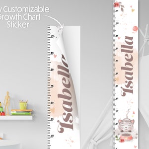 Autocollant de graphique de croissance personnalisé sur le thème du chat | Tableau de croissance des chats | Tableau de croissance personnalisé | Règle d’enfant | Enseigne de pépinière | Art mural | Décoration de chambre pour enfants