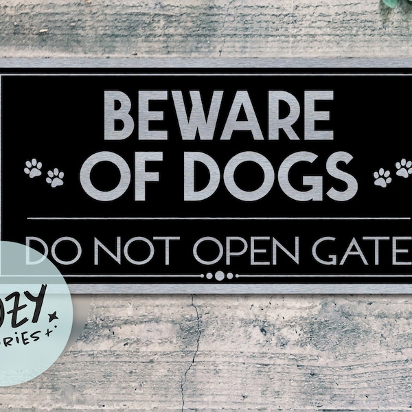 Vorsicht vor Hunden - Tor nicht öffnen | Hüte dich vor Hund | Benutzerdefiniertes Metallschild | Individuelles Torschild | Türschild | Portalschild | Plakette aus gebürstetem Metall