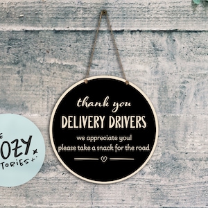 Thank You Delivery Drivers Take A Snack Sign | Round Metal Door Sign | Porch Sign | Metal Door Sign | Delivery Sign | Signs For Front Door