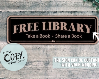 Custom Free Library Sign | Take A Book - Share A Book | Little Library Sign | Porch Sign | Door Sign | Airbnb Sign | Brushed Metal Sign