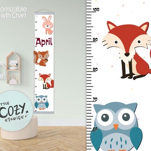 courbe de croissance personnalisée sur le thème des bois | Graphique de croissance des animaux | Tableau de croissance de la toile | Règle enfant | Enseigne pour chambre d'enfant | Art mural | Décoration de chambre d'enfants