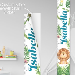 Personalisierte Baby Löwe Wachstumschart Sticker | Dschungel-Wachstumschart Sticker | Child Lineal | Kinderzimmer Schild | Wandbild | Kinderzimmer Dekor