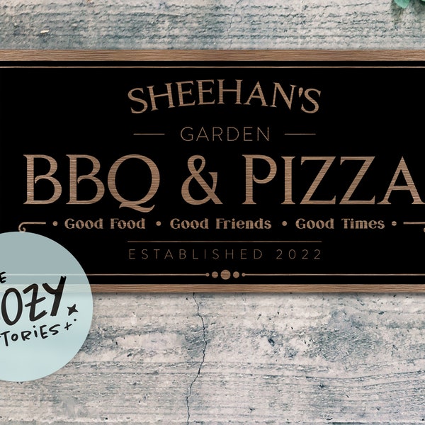 Custom Bbq und Pizza Schild | Barschild | Personalisiertes Schild | Bar Dekor | Man Cave Schild | Personalisiertes Geschenk | Vatertagsgeschenk | Geschenkschild Familie