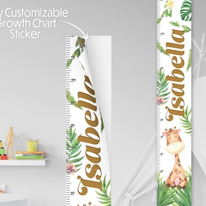 Autocollant de carte de croissance personnalisé sur le thème de la girafe | Autocollant de graphique de croissance sur le thème de la jungle | Règle d’enfant | Enseigne de pépinière | Art mural | Décoration de chambre pour enfants