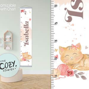 Kundenspezifische Wachstumstabelle für Katzen | Niedliche Katze Wachstumstabelle | Canvas Wachstumstabelle | Kinderlineal | Kinderzimmer Schild | Wandkunst | Kinderzimmer Dekor