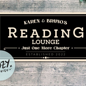 Letrero personalizado para sala de lectura / Letrero para biblioteca / Letrero con nombre personalizado / Letrero para rincón de lectura / Regalo para amantes de los libros / Letrero personalizado para gusanos de biblioteca