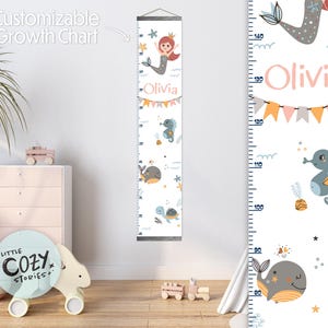Bezaubernde Meerjungfrau Kinderzimmer Dekoration | Ocean Life Grössen Messlatte - Kunst für Kinderzimmer