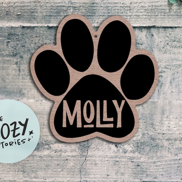 Custom Dog House Sign | Paw Print Sign | Dog Name Plaque | Pet Accessories | Paw Shape Sign | Dog House Accessories | Brushed Metal Plaque