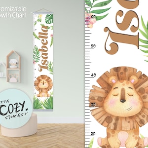 Kundenspezifische niedliche Löwe-Thema Wachstumstabelle | Dschungel-Wachstumstabelle | Canvas Wachstumstabelle | Kinderlineal | Kinderzimmer Schild | Wandkunst | Kinderzimmer Dekor