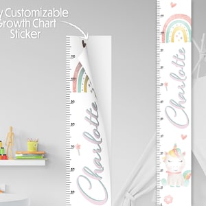 Personalisierte Einhorn-Wachstumschart-Sticker |  Wachstumstabelle | Benutzerdefinierte Wachstumstabelle | Child Lineal | Kinderzimmer Schild | Wandbild | Kinderzimmer Dekor