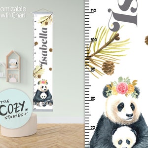 Kundenspezifische Panda Themed Wachstumstabelle | Woodland Wachstumstabelle | Canvas Wachstumstabelle | Kinderlineal | Kinderzimmer Schild | Wandkunst | Kinderzimmer Dekor