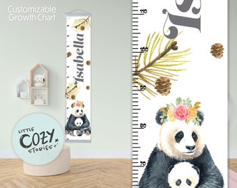Custom Panda Growth Chart: Woodland Nursery Decor, Canvas Ruler