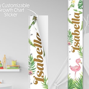 Personalisierte Flamingo-Wachstumschart-Sticker | Dschungel-Wachstumschart Sticker | Child Lineal | Kinderzimmer Schild | Wandbild | Kinderzimmer Dekor