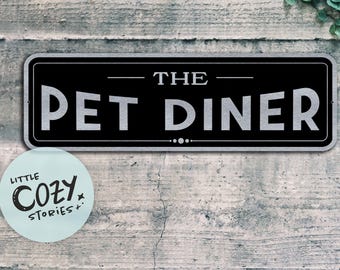 Letrero metálico para área de alimentación de mascotas / Decoración personalizada para área de alimentación de perros y gatos (interior/exterior)