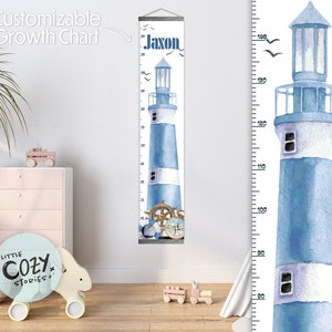 Leuchtturm-Themen-Wachstumsdiagramm | Nautische Höhenkarte | Leuchtturm-Leinwand-Wachstumsdiagramm | Kinderlineal | Kinderzimmer Wandkunst | Kinderzimmerdekoration