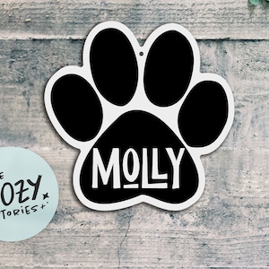 Custom Paw Print Dog Sign: Brushed Metal Pet Name Plaque