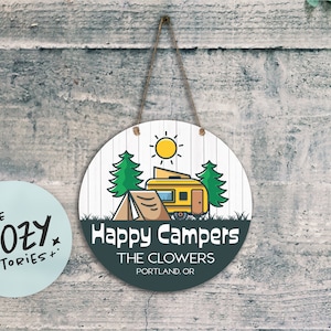 Cartello personalizzato Happy Campers / Cartello campeggio / Cartello campeggio personalizzato / Cartello camper in metallo / Cartello campeggio familiare / Cartello famiglia / Regalo camper di viaggio