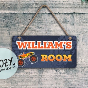 Segno a tema Monster Truck personalizzato / Segno porta bambini / Segno camera da letto Monster Truck / Segno vivaio / Wall Art / Arredamento camera bambini / Segno di metallo
