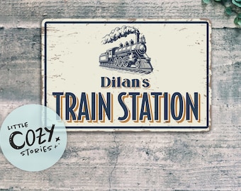 Personalized Train Station Sign: Vintage Locomotive Decor