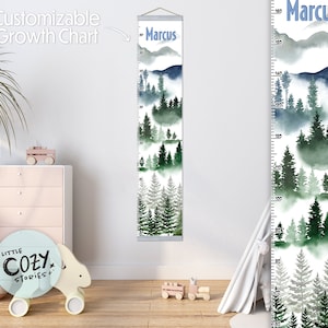 Benutzerdefinierte Aquarell-Wald-Themen-Wachstumstabelle | Waldwachstumsdiagramm | Canvas-Wachstumsdiagramm | Kinderlineal | Kinderzimmer Wandkunst