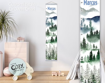 Custom Watercolor Woodland Growth Chart: Kids Nursery Decor