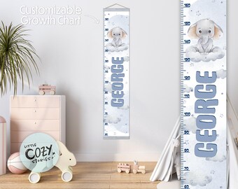Elephant Canvas Growth Chart | Watercolor Kids Height Ruler
