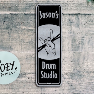 Custom Drum Studio Sign: Aluminum Music Room Decor