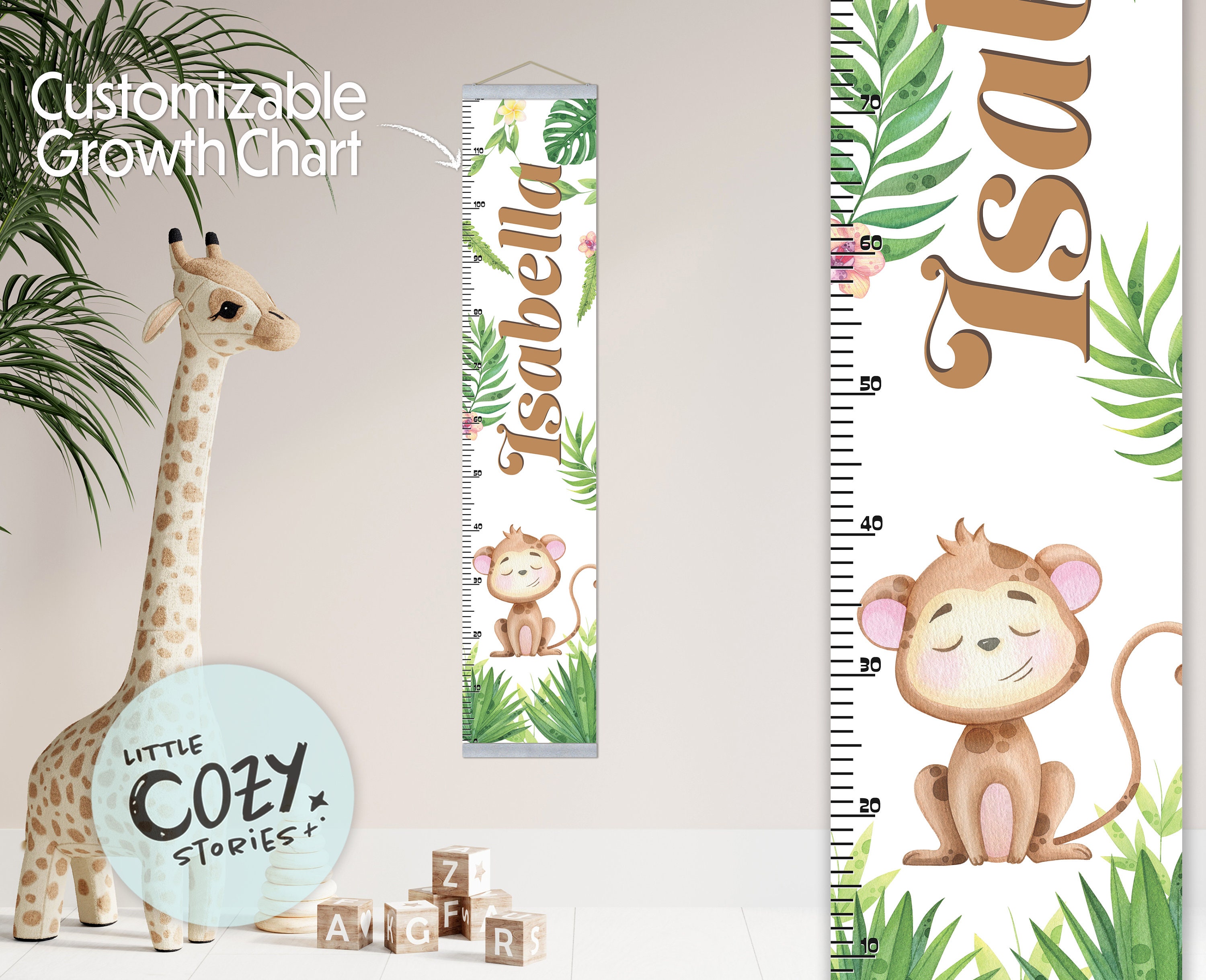 Custom Monkey Growth Chart: Jungle Nursery Decor, Kids Ruler