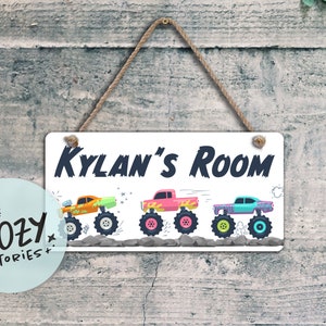 Segno a tema Monster Truck personalizzato / Segno porta bambini / Segno camera da letto Monster Truck / Segno vivaio / Wall Art / Arredamento camera bambini / Segno di metallo