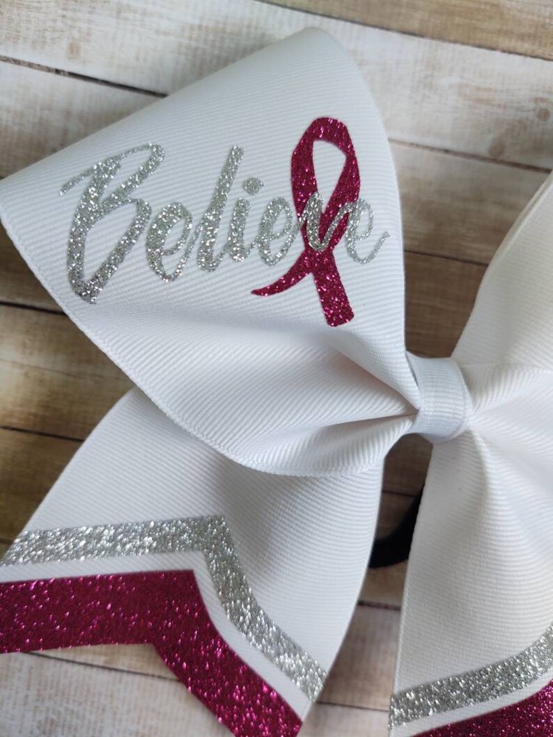 Pink Cheer Bow Believe Cheer Bows Breast Cancer Awareness Etsy