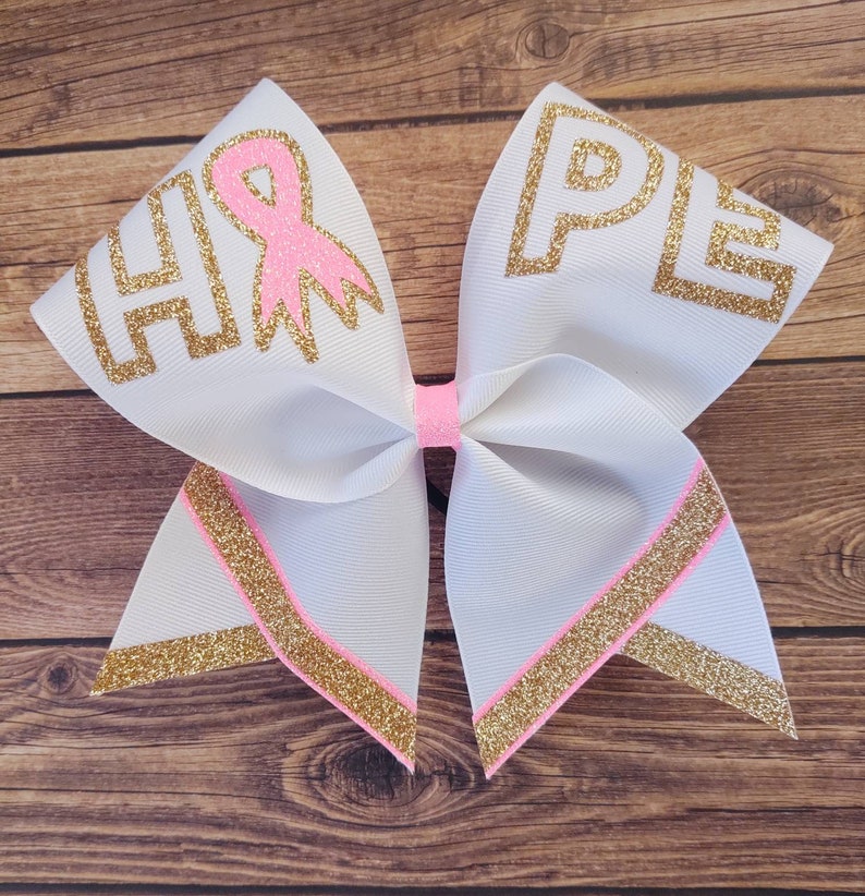 Pink Cheer Bow Hope Cheer Bows Breast Cancer Awareness Cheer Etsy