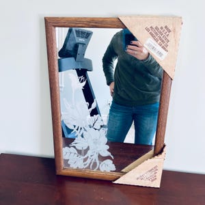 Vintage Etched Flower Mirror NOS