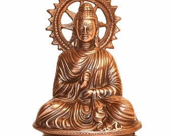 10.5" Buddha Statue Deity Idol Sculpture Figurine Handmade Of Metal Copper Plated Home Temple Office Decor Religious Gift TRUSTED SELLER