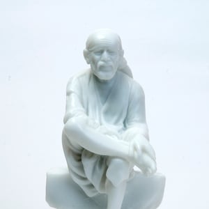 Small Shri Shirdi Sai Baba Statue Deity Idol Figurine Handmade Of White Poly Marble Religious Gift Home Temple Office Decor TRUSTED SELLER