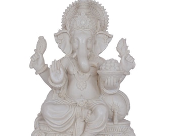 13" Ganesh Ganesha Statue Deity Idol Sculpture Figurine Handmade Of White Poly Marble Religious Gift Home Temple Office Decor TRUSTED SELLER