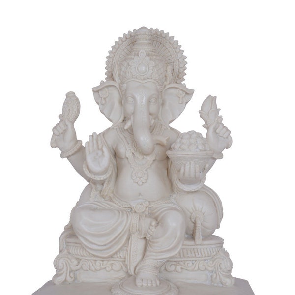 13" Ganesh Ganesha Statue Deity Idol Sculpture Figurine Handmade Of White Poly Marble Religious Gift Home Temple Office Decor TRUSTED SELLER