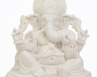 8" Ganesh Ganesha Statue Deity Idol Sculpture Figurine Handmade Of White Poly Marble Religious Gift Home Temple Office Decor TRUSTED SELLER