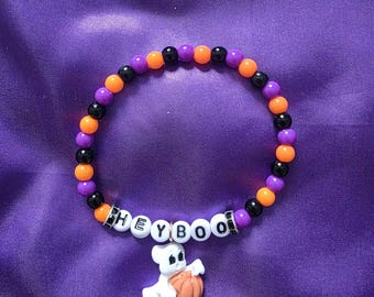 Halloween beaded bracelet hey boo ghost cute