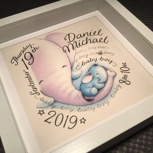 Personalised birth or christening; original illustrator print, hand script baby boy details