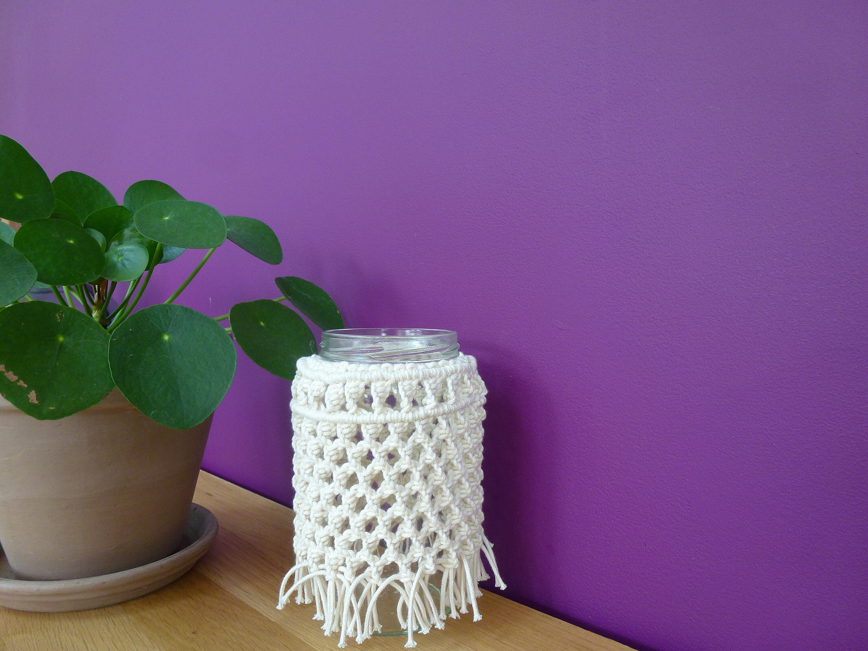 Photophore en Macramé - Vase -Pot Emy Verre Recyclé et Coton Naturel