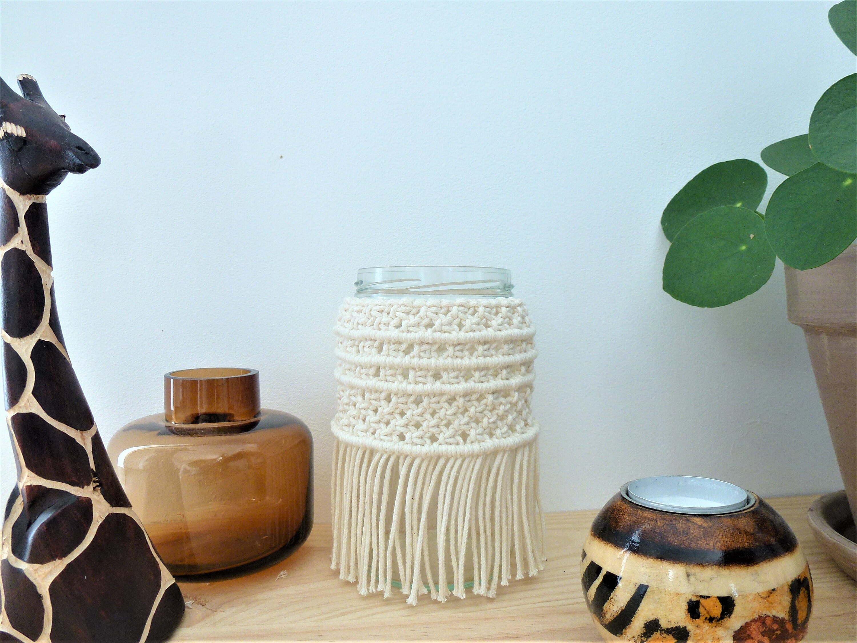 Photophore en Macramé - Vase Pot Elie Verre Recyclé et Coton