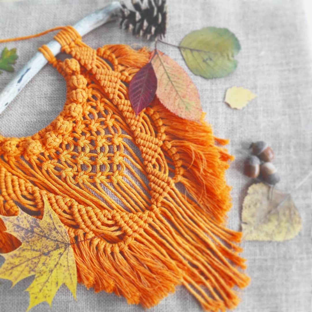 Suspension/Tenture Murale en Macramé Aglae Bois et Coton Naturel Certifié Gots Oeko-Tex