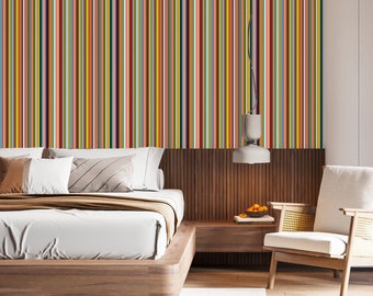 Mid Century Modern Stripe Wallpaper, Peel & Stick and Traditional Wallpaper, Pin Stripe Wallpaper, Office Wallpaper, Boho Vibes Decor