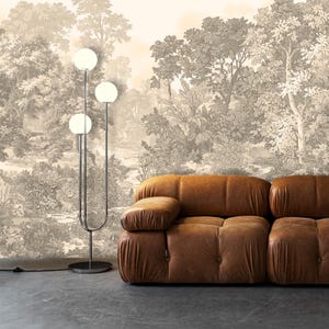 Carta da parati vintage con alberi della foresta, carta da parati adesiva e tradizionale, carta da parati panoramica, carta da parati di design, carta da parati con foresta, carta da parati con natura per la camera da letto