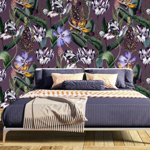 Carta da parati murale con fiori di tulipano, carta da parati floreale vintage, carta da parati boho glam, carta da parati stacca e incolla e carta da parati tradizionale