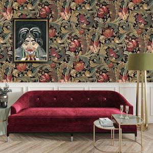 Floraux Jugendstil Tapete, Abziehbare Tapete, Traditionelle Tapete, Vintage Tapete mit Blumenmuster, Antike Tapete, Tulpentapete, Lilientapete