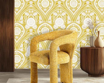 Floral Persian Wallpaper Mural: Mughal Inspired Peel & Stick, Ornamental Indian Wallpaper Mural, Geometric Wallpaper, Designer Wallpaper