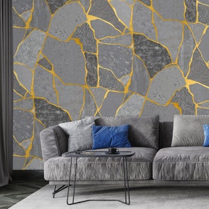 Beton Kintsugi Tapete, Industrial Urban Tapete, Gold Tapete, Abziehen und Aufkleben und Traditionelle Tapete