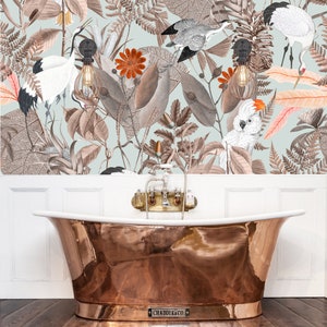Essence Chinoiserie Wallpaper, Peel & Stick and Traditional Wallpaper, Custom Exotic Bird Mural, Tropical Wallpaper, Removable Wallpaper