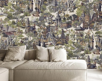Bali Wallpaper, Asian Wallpaper, Oriental Wallpaper, Peel & Stick Wallpaper, Tropical, Temple Wallpaper, Designer Wallpaper